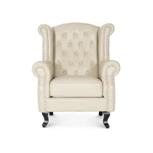 Faux Leather Balmoral Wing Back Chair with Buttons Cream