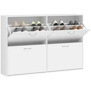 HOMCOM Wooden Shoes Cabinet Multi Flip Down Shelf Drawer Organizer - White