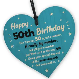 Red Ocean Novelty 50th Birthday Gifts For Him Her Wooden Heart Funny 50th Birthday Gift For Mum Dad Nan Grandad Friend