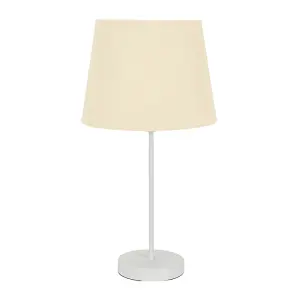 ValueLights Charles White Single Stem Table Lamp with Beige Tapered Lamp Shade and LED Bulb