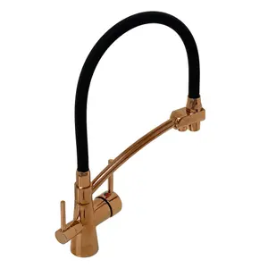 ENKI Geneva Contemporary Rose Gold Pull Out 3-Way Filter Mixer Tap for Kitchen Sink