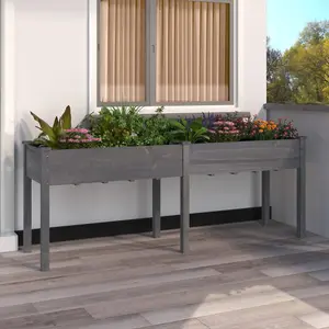 Berkfield Planter with Liner Grey 203x53x76 cm Solid Wood Fir