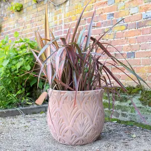 Primrose Textured Terracotta Round Patterned Planter In Dust Pink 48cm