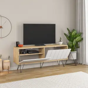 Decortie Picadilly Modern TV Unit Multimedia Centre Storage Cabinet Oak White 139cm for 55" TV