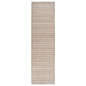 Neutral Beige Distressed Striped Soft Runner Rug 60x240cm