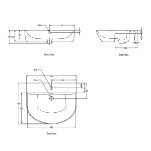 Dante White Ceramic Short Projection Bathroom Semi Recessed Basin Sink with 1 Tap Hole