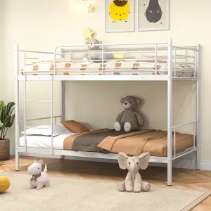 Costway 3FT Metal Bunk Bed Single over Single Loft Bed Frame W/ Ladder Safety Guardrail White