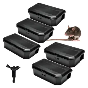 Mice Mouse Bait Boxes Tamper Resistant Universal Hold Mice Poison Safely Away Children & Pets (Pack of 5 No Poison)