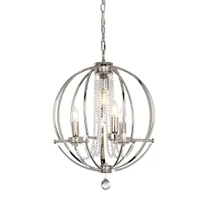 3 Bulb Chandelier Ceiling Light Highly Polished Nickel Finish Plated LED E14 60W