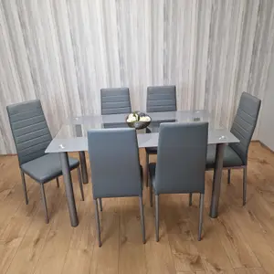 Grey kitchen dining table set and 6 Chairs dining room Furniture