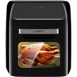 12L Large Air Fryer Oven, 1800W Family Size Digital Air Fryer With Rotisserie, Dehydrator, 12 Presets, 90 Minutes Timer, Preheat & Reheat Oil Less For Fry Roast Bake Grill (21 Recipes)