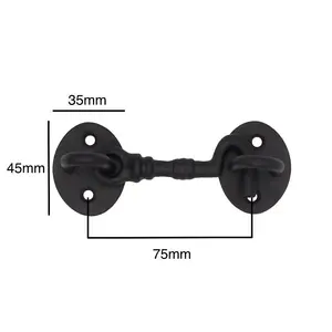 EAI Cabin Hook Iron Strong Hold Back Gate or Door Hook Barrel Style Cast Iron -  75mm - Black