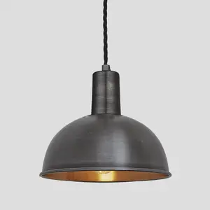 Industville Sleek Dome Pendant, 8 Inch, Pewter & Copper, Pewter Holder