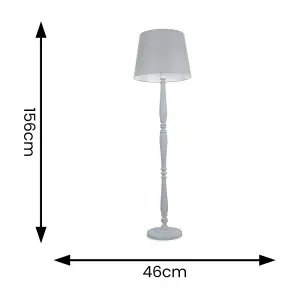 ValueLights Victoria Traditional White Wood Candlestick Floor Lamp with Grey Tapered Shade