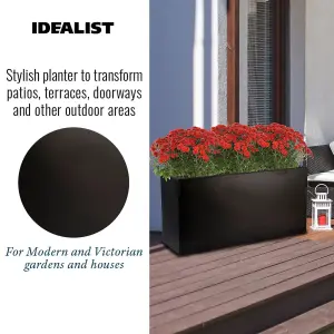 Set of 2 IDEALIST™ 100cm Trough Garden Rectangular Planters, Black Reinforced Stone Large Plant Pots H51 L100 W36 cm, 185L