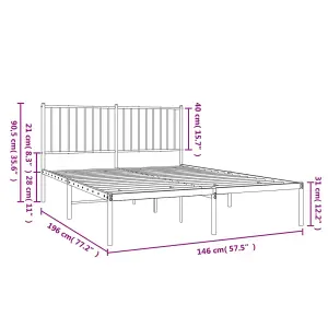 Berkfield Metal Bed Frame with Headboard Black 140x190 cm