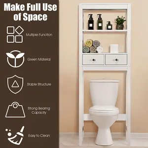 Costway Over The Toilet Space Saver Bathroom Organizer Storage Shelf w/2 Drawers