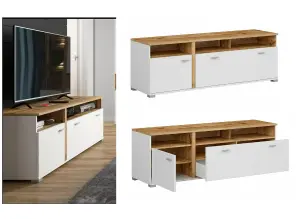 TV Cabinet Stand with Drawer Living Room Media Unit Oak Effect White Matt Alamo