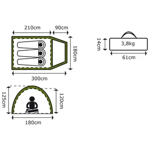 Camp Gear 3-Person Tent Missouri 300 x 180 x 125cm Green