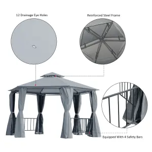 Outsunny 3 x 3(m) Gazebo Canopy 2 Tier Patio Shelter Steel for Garden Grey