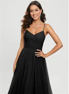 JJ's House Prom Dress Black Spaghetti Straps Long V-Neck Ball-Gown Princess Tulle 2025