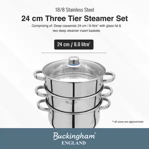 Buckingham Premium  Induction Stainless Steel Three Tier Steamer Set  24 cm