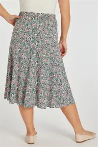 Bonmarche Women's Coral And Green Floral Ditsy Print Linen Flippy Skirt, Size: 28