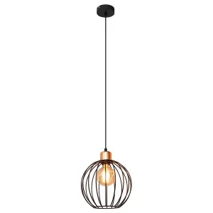 Luminosa Mercure Wire Frame Pendant Ceiling Light Black, Copper 24cm