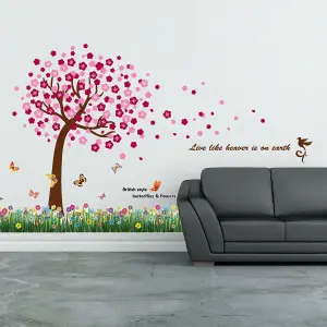 Walplus Combo Kids But Gras Wall Sticker + Huge Pink Tree PVC