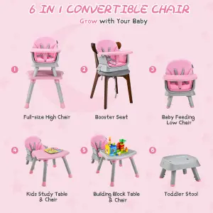 Costway 6-in-1 Baby High Chair Infant Feeding Chair Kids Stool w/Removable Tray & Cushion