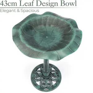 Garden Bird Bath Resin Leaf Birdbath With Rustic Metal Effect H60cm Green Christow