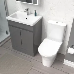 Nes Home 600mm Steel Grey Basin Vanity Unit & Rimless Close Coupled Toilet