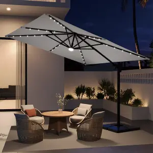 3M Square Cantilever Parasol with Solar Light and Parasol Base