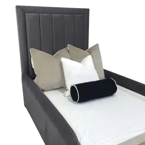 Sammy Bed Gaslift Ottoman Plush Velvet with Safety Siderails- Steel