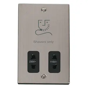 Stainless Steel Shaver Socket 115v/230v - Black Trim - SE Home