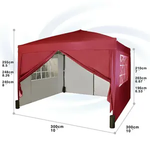 MCC Direct Gazebo  3x3 Pop up with Sides Red