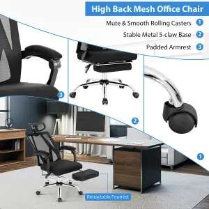 Costway Ergonomic Executive Office Chair High Back Reclining Chair Retractable Footrest