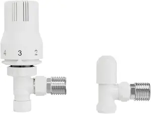 Rinse Bathrooms Angled Thermostatic Radiator Valve TRV + Lockshield 15mm White