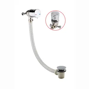 ENKI, W59, Bath Filler Waste and Overflow, Bath Filler Mixer Tap, Temperature Control and Clicker Waste, Click Clack, Chrome