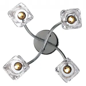 Modern Polished Chrome 4-Bulb Ceiling Light with Square Clear Ice Cube Shades