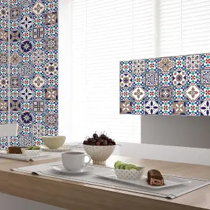 Walplus Navy Blue and Walnut Vintage Combo Mix Tile Stickers