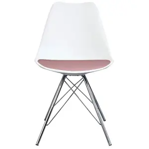 Soho White and Blush Pink Plastic Dining Chair with Chrome Metal Legs