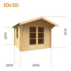 10ft x 10ft (2950mm x 2950mm) Horsforth "The Topeka" 28mm Log Cabin With 1 Opening Window