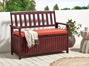 Garden Bench with Cushion SOVANA with Storage Acacia Wood Red