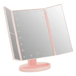 Maison by Premier Cassini Tri Fold Pink Led Table Mirror