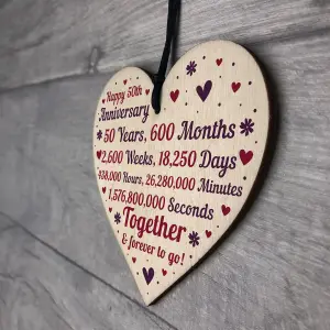 Red Ocean Anniversary Handmade Wooden Heart To Celebrate Gold Golden 50th Wedding Anniversary Gift For Husband Wife