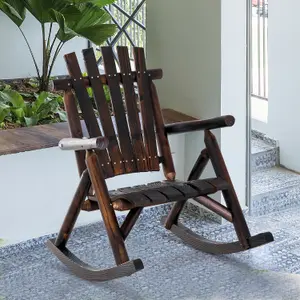 Outsunny Fir Wood Rustic Outdoor Patio Adirondack Rocking Chair Porch Rocker