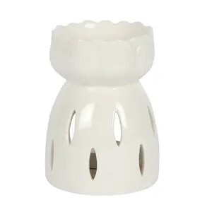 White Ceramic Lotus Flower Oil Burner and Wax Melt