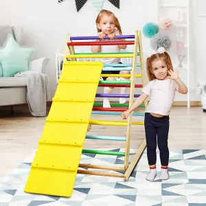 Costway Wooden Foldable Triangle Climber Step Training Ladder Pikler Toddler With Ramp