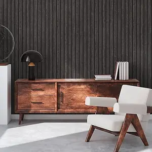 AS Creation Wooden Slats Panelling 3D Wood Panel Stripe Non Woven Wallpaper Charcoal Black 39109-4